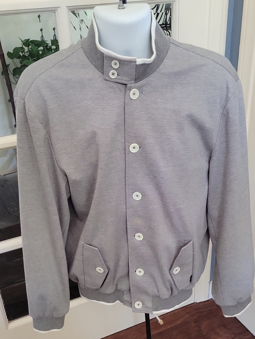 BALDININI Light Gray Button-Front Bomber Jacket | Size: 54 (XL)